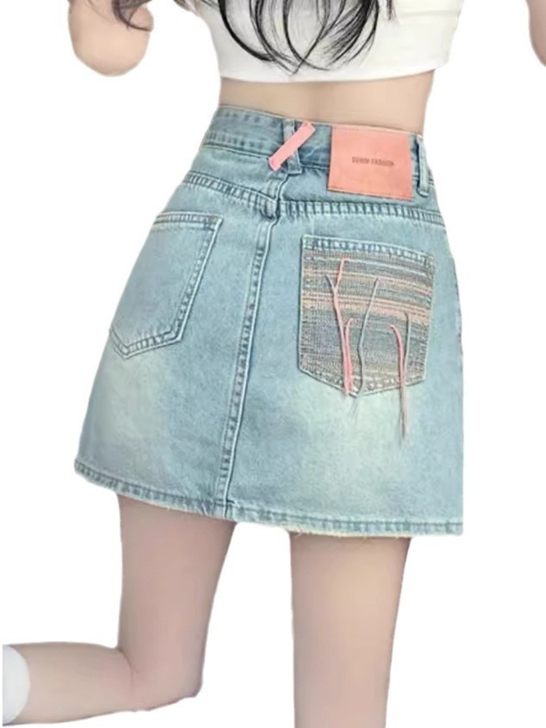 Denim Shorts Women - Damen Vintage Washed Denim Skort mit