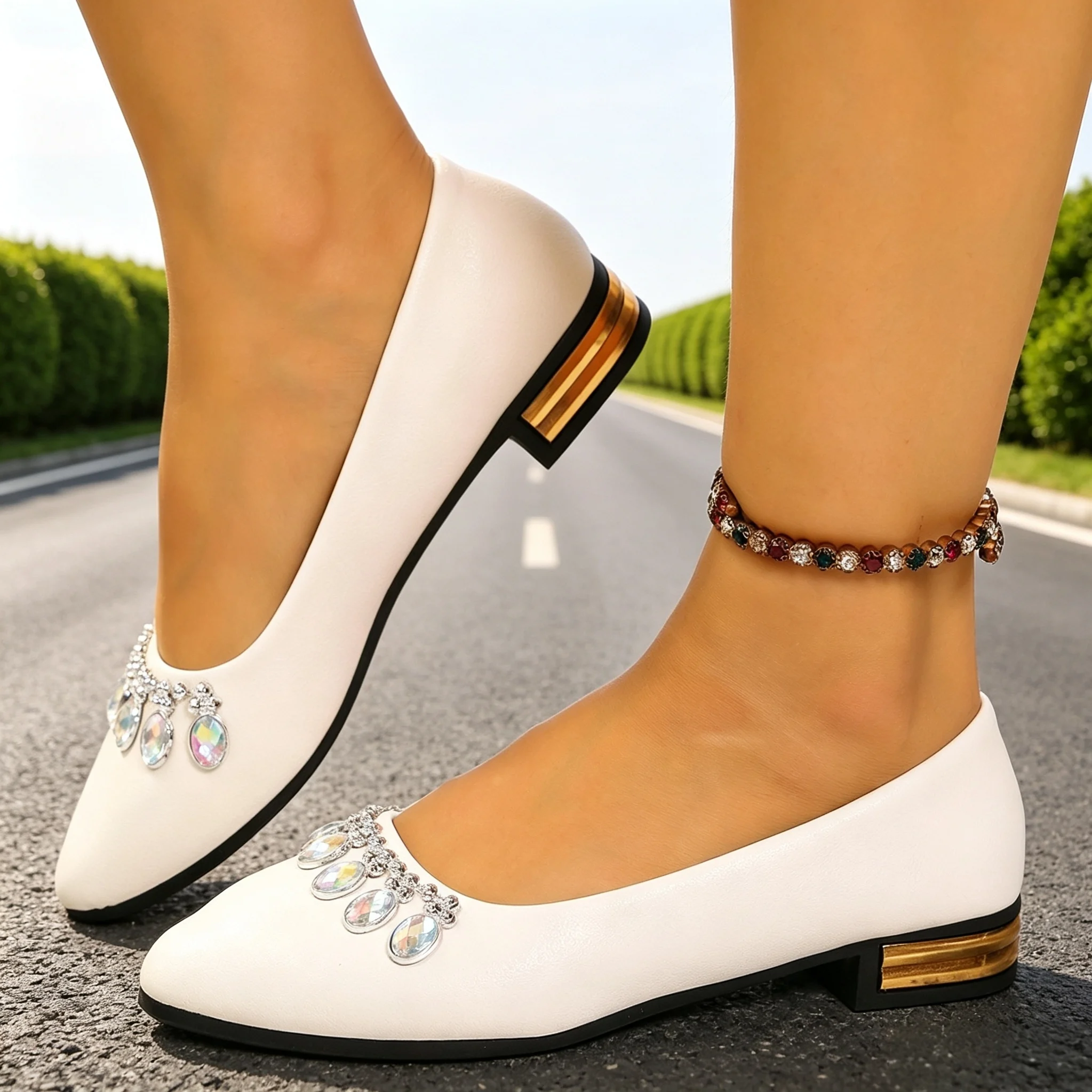 Women Fashion Heels - Damen Flache Schuhe mit Spitzer Zehenpartie,