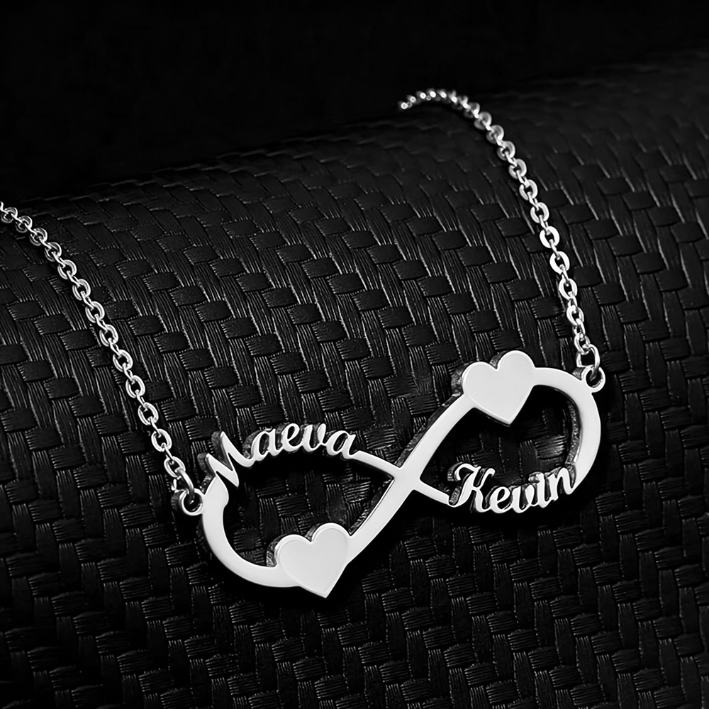 Women Fashion Names - Personalisierte Namenskette mit Infinity-Herz-Anhänger aus Edelstahl,