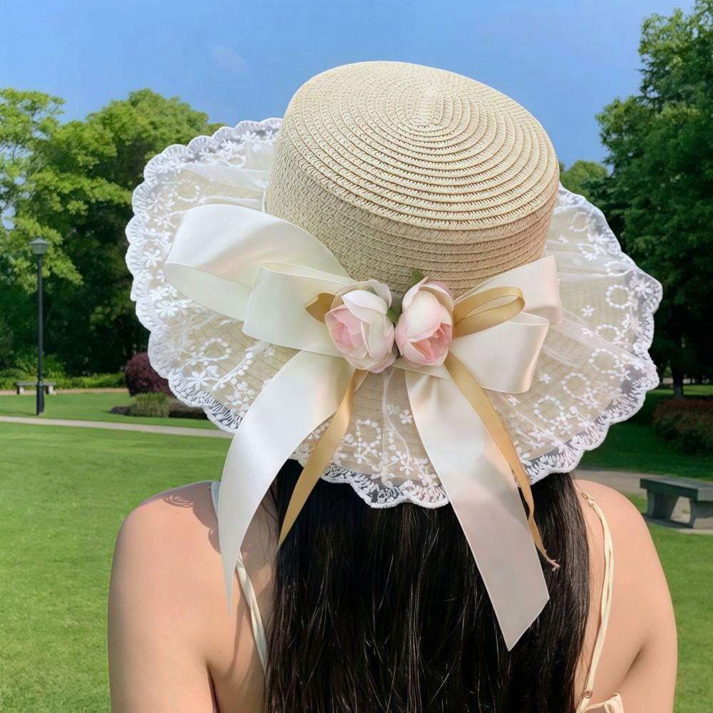 Straw Hat Summer - Sommer-Sonnenhut im Lolita-Stil mit Schmetterlingsknoten, atmungsaktiver