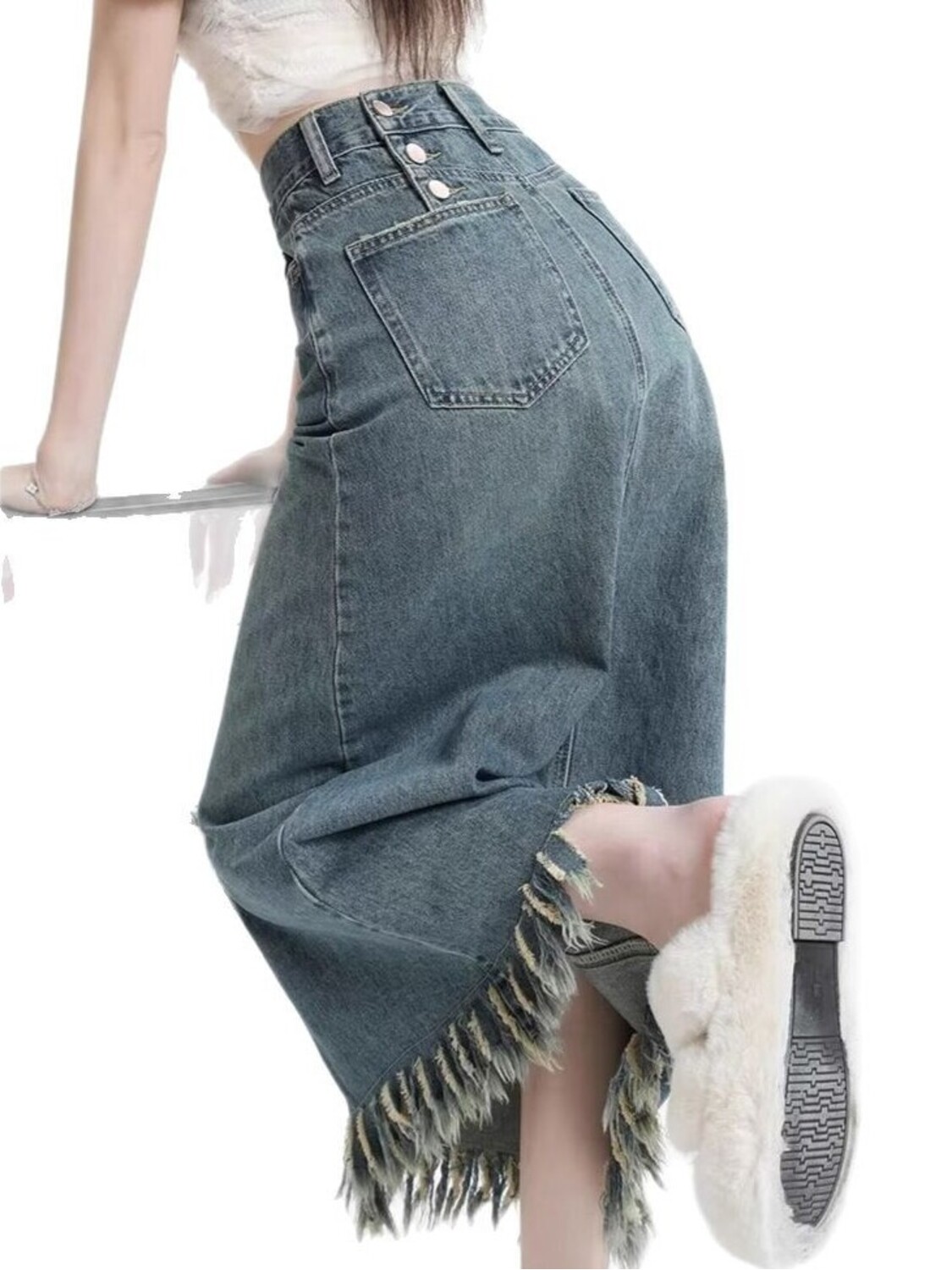 Denim Shorts Women - Damen High-Waist Vintage Washed Denim Skort