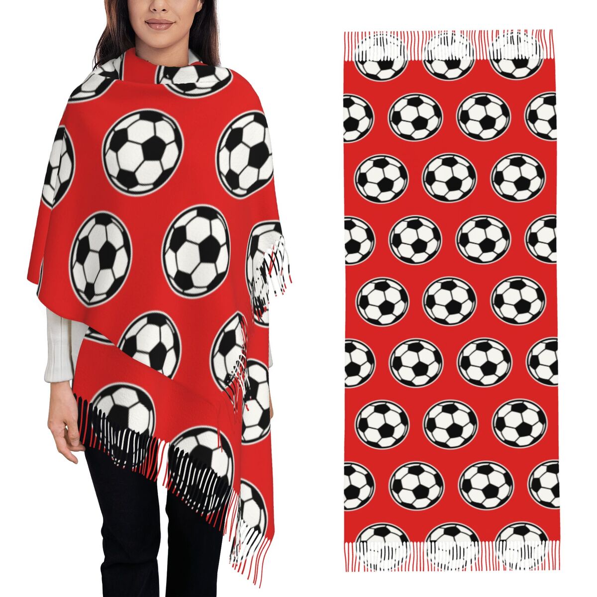 Women Fashion Icon - Fußball-Schal mit Quasten für Damen, weiche,