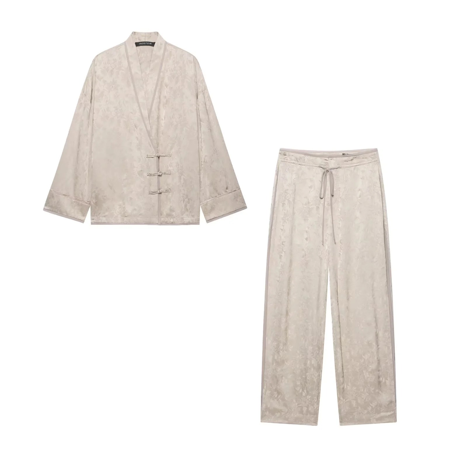 Women'S Fashion Kimono - Damen Zweiteiler aus Satin mit Blumenmuster,