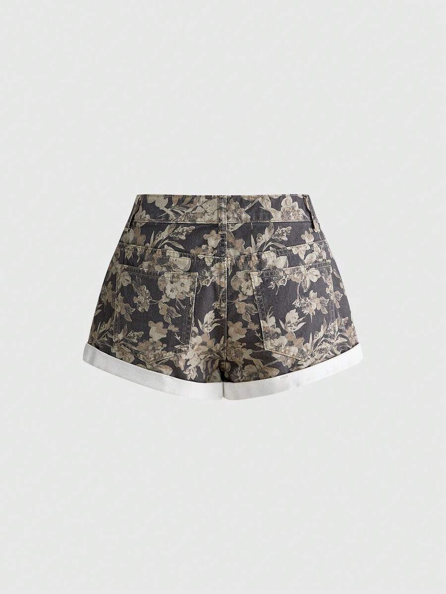 Damen-Jeansshorts mit Blumenmu – Denim Shorts Women Bewertung und Preis