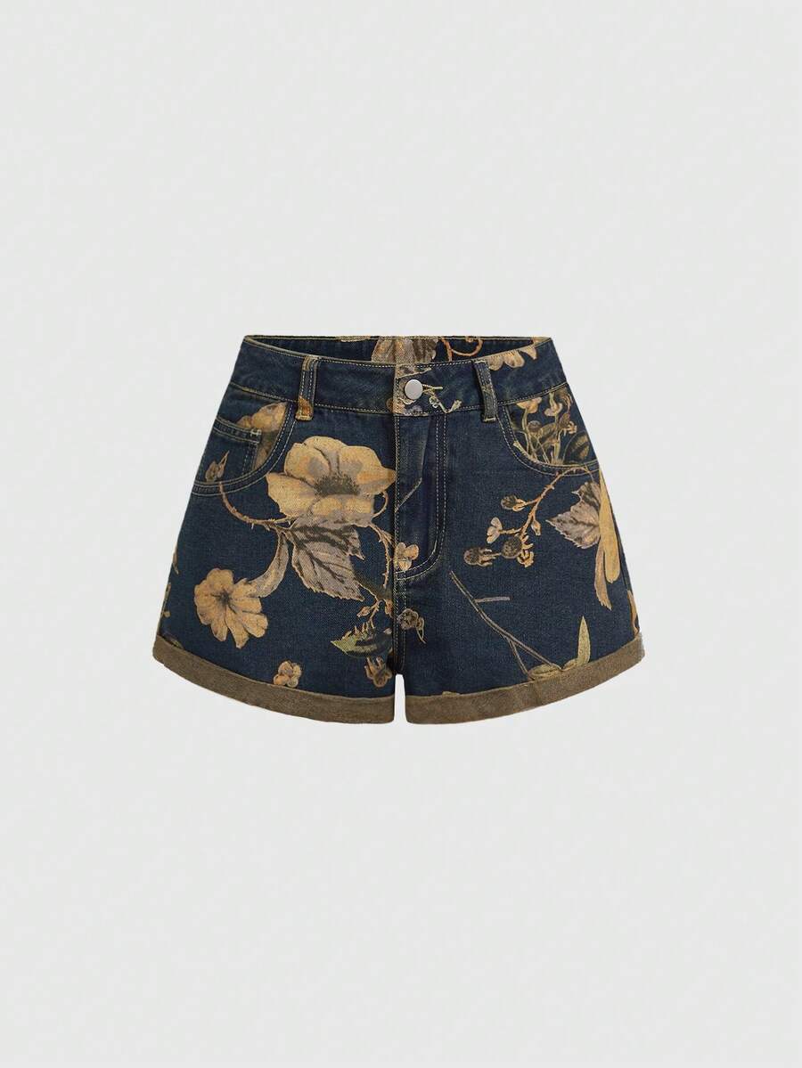 Damen-Jeansshorts mit Blumenmu – Denim Shorts Women Bewertung und Preis